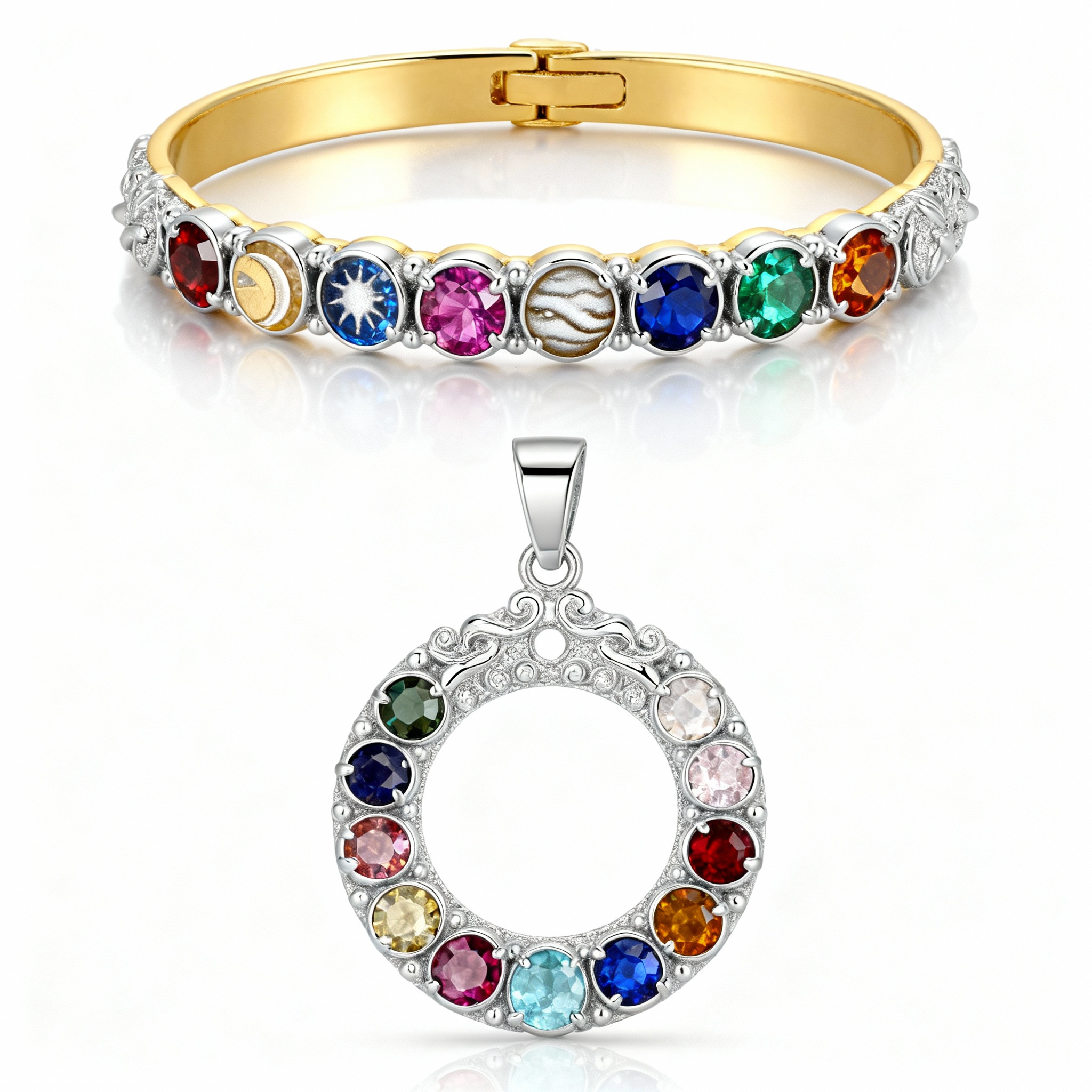 Navratna Bracelet + Pendant combo